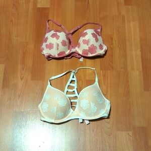 NEW 2 bras Pink Victoria's Secret lightly lined 32D lace padded underwire